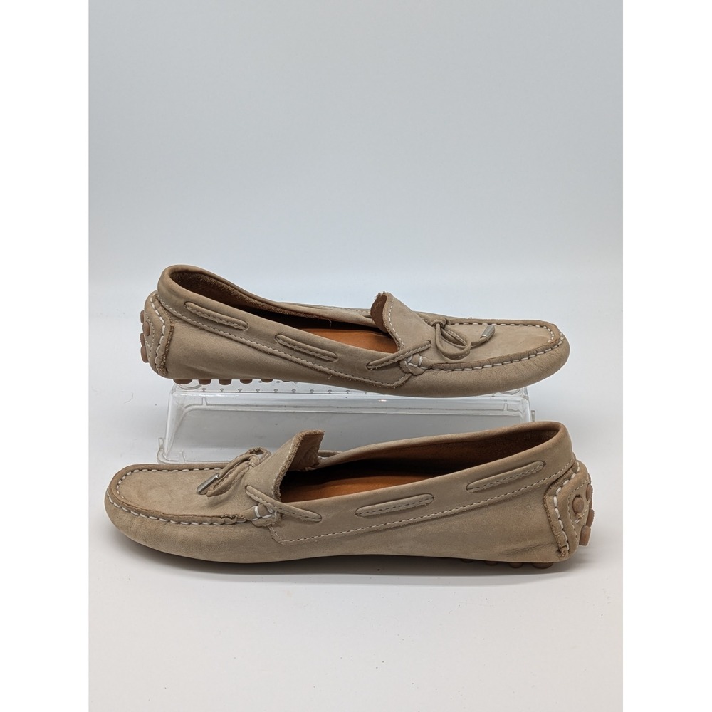 Mercanti Fiorentini Women's Suede Driving Loafers Beige Bow Moccasins Size 7 B